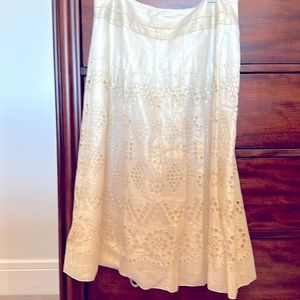 Nygard collection 100% cotton lined skirt. Cream with gold thread.